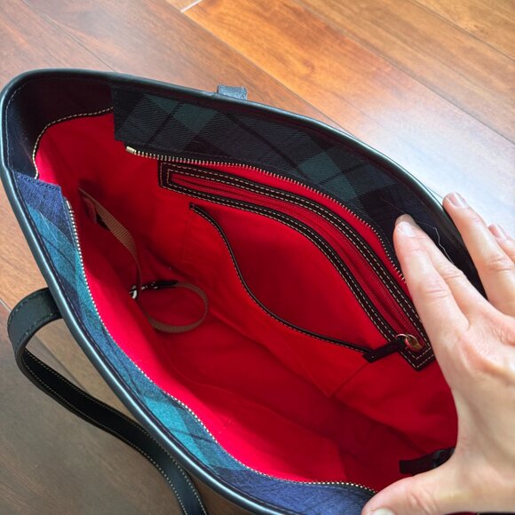 Dooney & Burke Tartan Charleston Navy & Green Plaid Tote Preppy Style - Picture 8 of 8